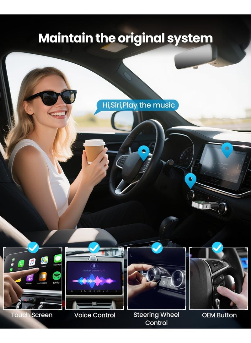 أوشيما مُعدّل كار بلاي لاسلكي، مُعدّل كار بلاي الأسود للآيفون، مُعدّل كار كار بلاي، اتصال سلس لتحويل الكابل إلى اللاسلكي، مُعدّل أندرويد أوت صغير مستقر وقابل للتشغيل من تلقاء نفسه - Image 3